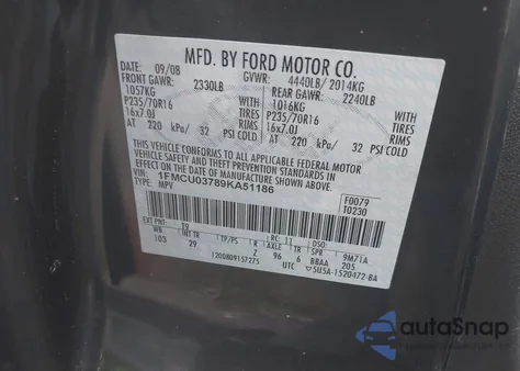 2009 Ford Escape Xlt from USA, damaged, VIN 1FMCU03789KA51186